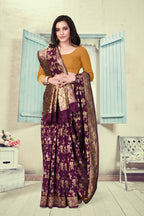 Vedant Vastram Litchi Silk Designer Banarasi Saree - Wine | Grocsy
