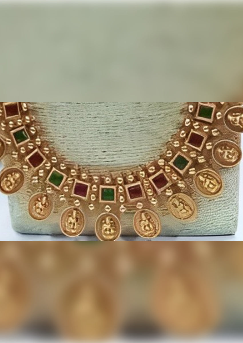 Jewel City Exquisite Gold-Plated Temple Jewelry Set with Ruby and Emerald Accents | Grocsy