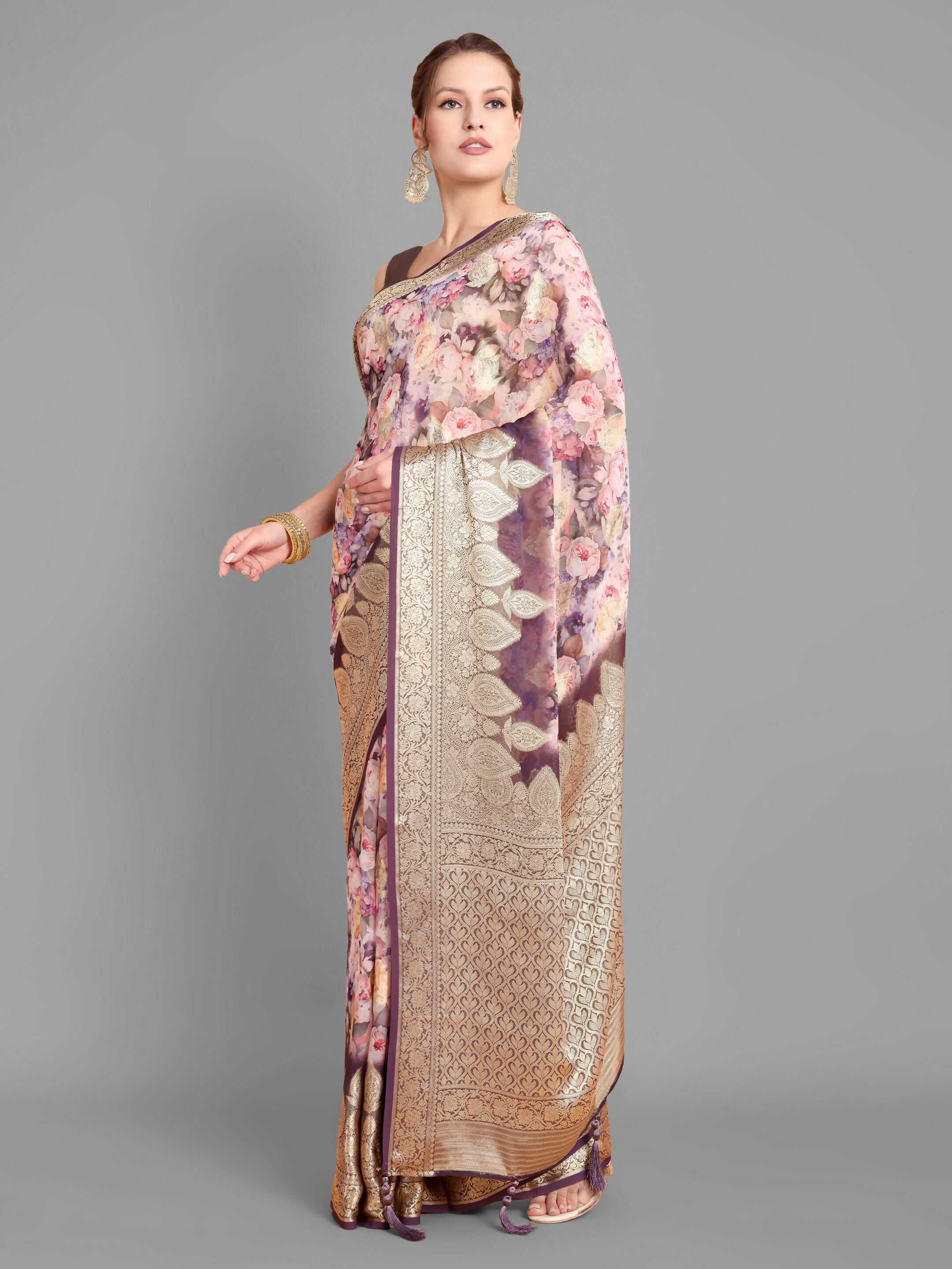 Vamsee Bindu Purple Georgette Saree | Grocsy