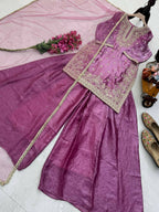 Teeya Creation New Trendy Womens Wedding Wear Kurta Palazzo Set - Pink | Grocsy