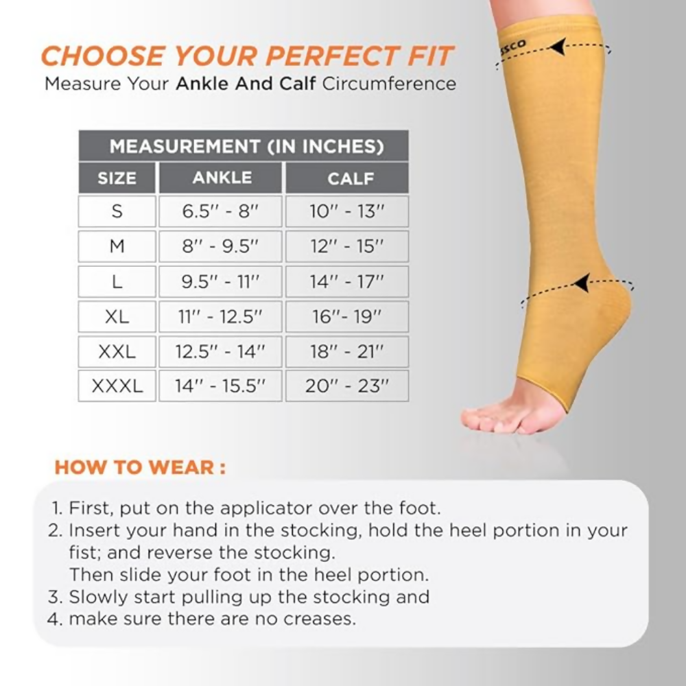 Vissco Medical Compression Stockings (Below Knee) - Beige - 1 Pair | Grocsy