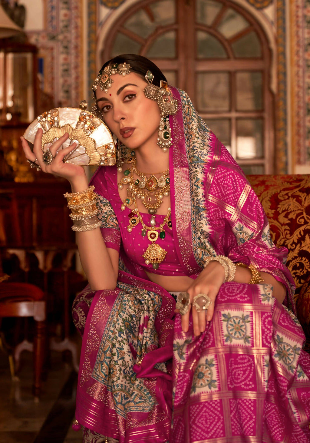 Strawberry Pink P V Silk Digital Print, Zari Work Printed Saree - Rewaa Parampara | Grocsy