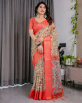 PR Fashion Cream Pure Handloom Linen Saree | Grocsy