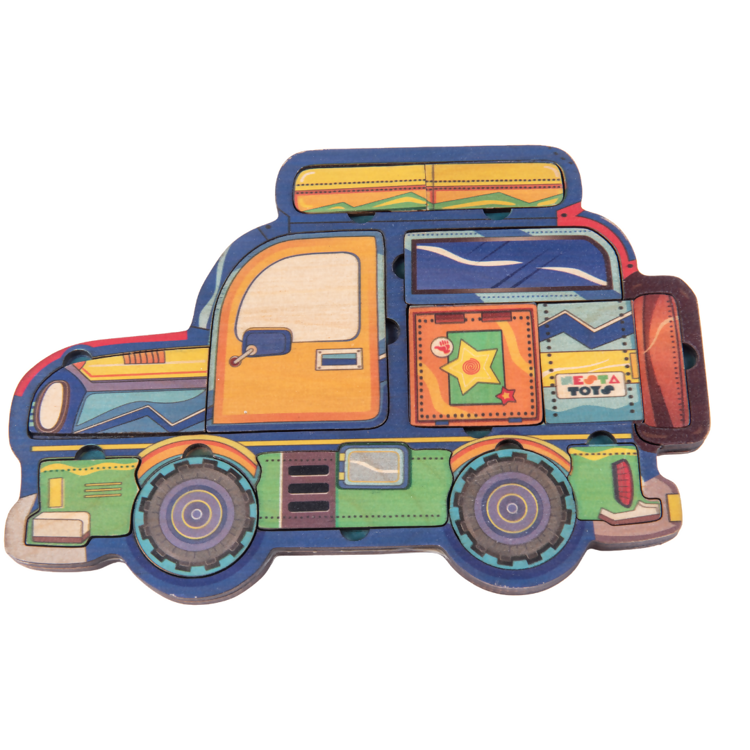 Nesta Toys Wooden Car Puzzle for Kids, Educational Toys & Puzzle (4+ Years), 2 Layer Puzzle | Grocsy