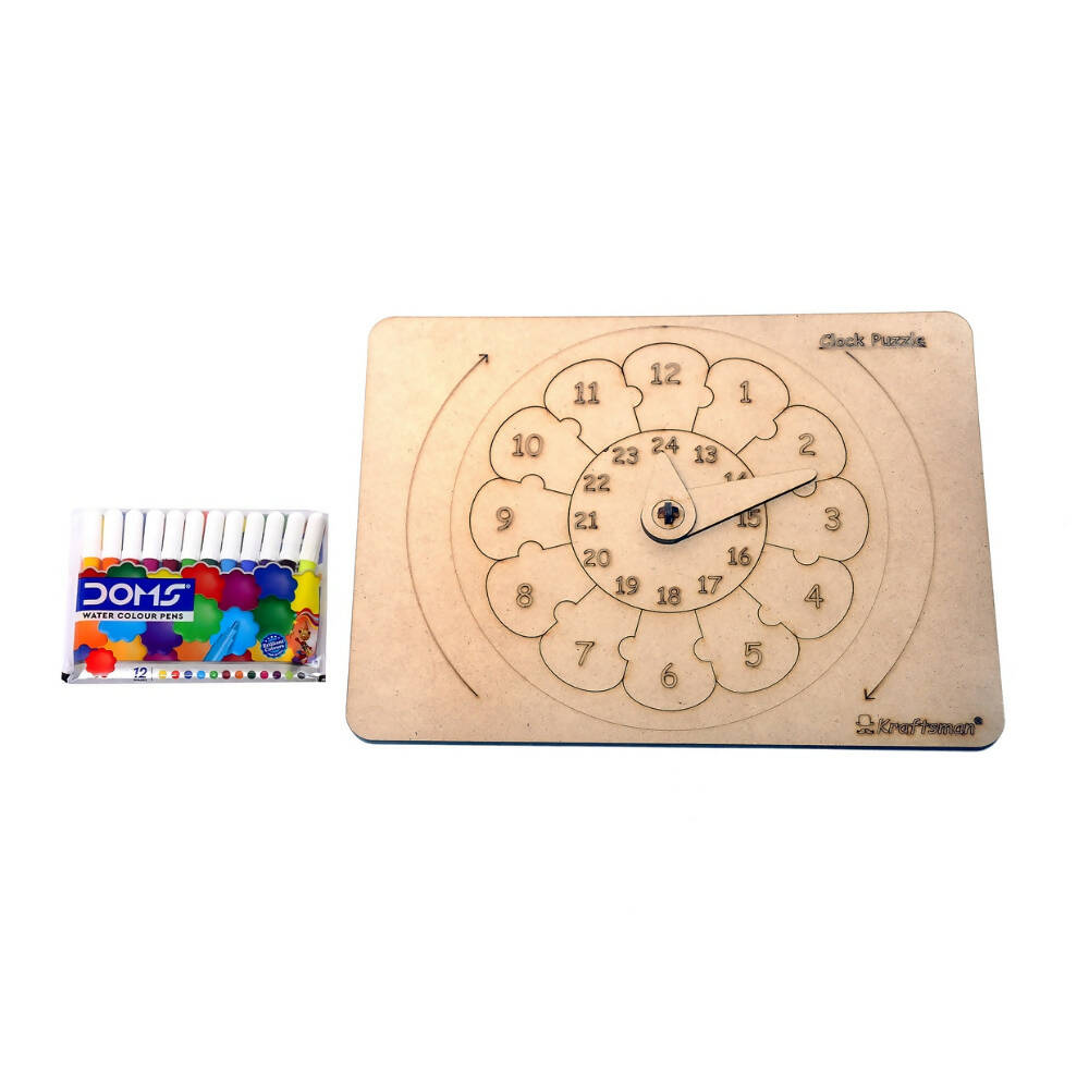 Kraftsman 24 Hour And Minutes Clock Learning Puzzle Board | Color Kit Included | Grocsy