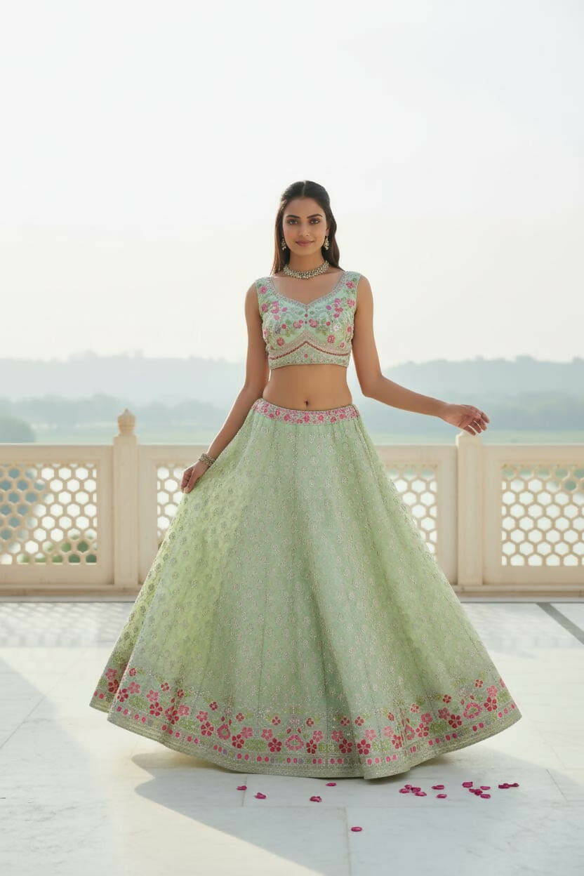 Lehenga Mart Designer Indian Wedding Lehenga Choli-Pista Green | Grocsy