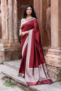 Joban Fashion Maroon Red Colour Banarasi Katan Pure Handloom Banarasi Silk Saree | Grocsy