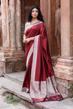 Joban Fashion Maroon Red Colour Banarasi Katan Pure Handloom Banarasi Silk Saree | Grocsy