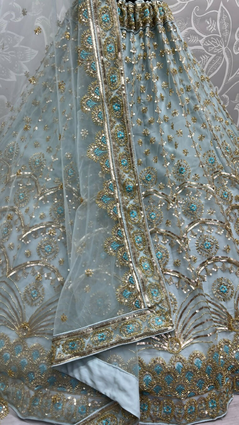 Jyoti Fashion Women's Sky Blue Bridal Net Fancy Sequins with Multi Thread Embroidered & Handwork Wedding Lehenga Choli | Grocsy