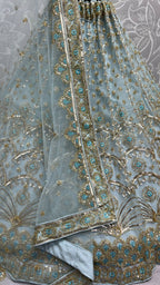 Jyoti Fashion Women's Sky Blue Bridal Net Fancy Sequins with Multi Thread Embroidered & Handwork Wedding Lehenga Choli | Grocsy