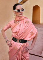 Sea Pink Pure Satin Zari Weaving Wedding Festive Saree - Emponline | Grocsy