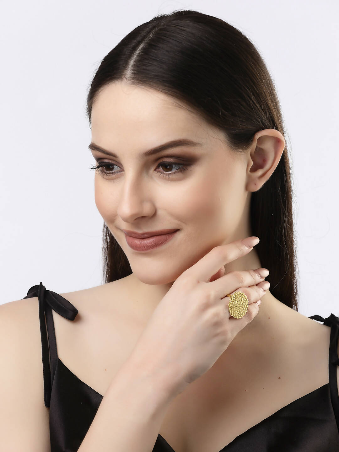 NVR Women Gold-Polished Circular Adjustable Finger Ring | Grocsy