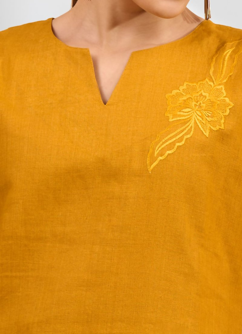 Joban Fashion Yellow Cotton, Linen Embroidered Readymade Cord Set | Grocsy