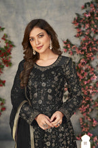 Anaita Black Embroidered Net Stitched Anarkali suit | Grocsy