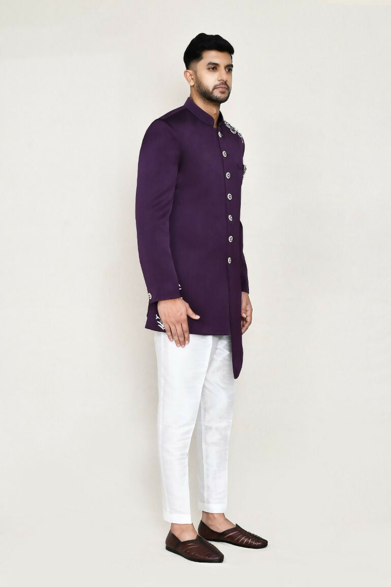 Joban Fashion Purple Colored Polyester Fabric Indo Western With Straight Fir Pant | Grocsy