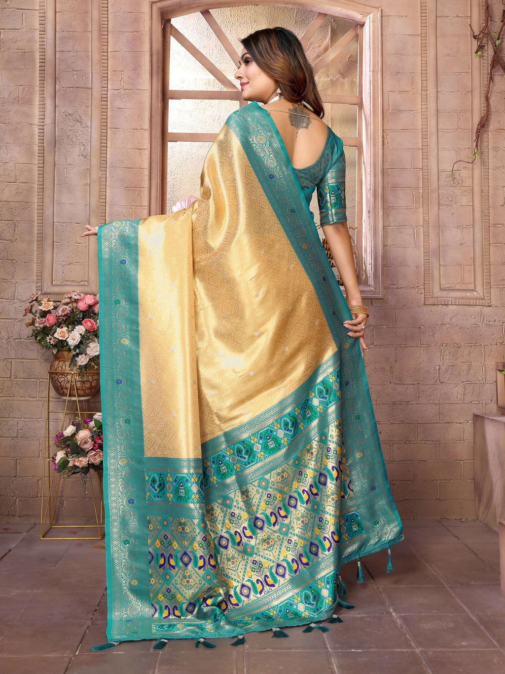 Aastha Fashion Gold Banarasi Tissue Silk Weaving Saree | Grocsy