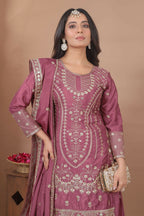 Teeya Creation Dark Onion Color Natural Crepe Silk Wedding Wear Trending Salwar Suit | Grocsy