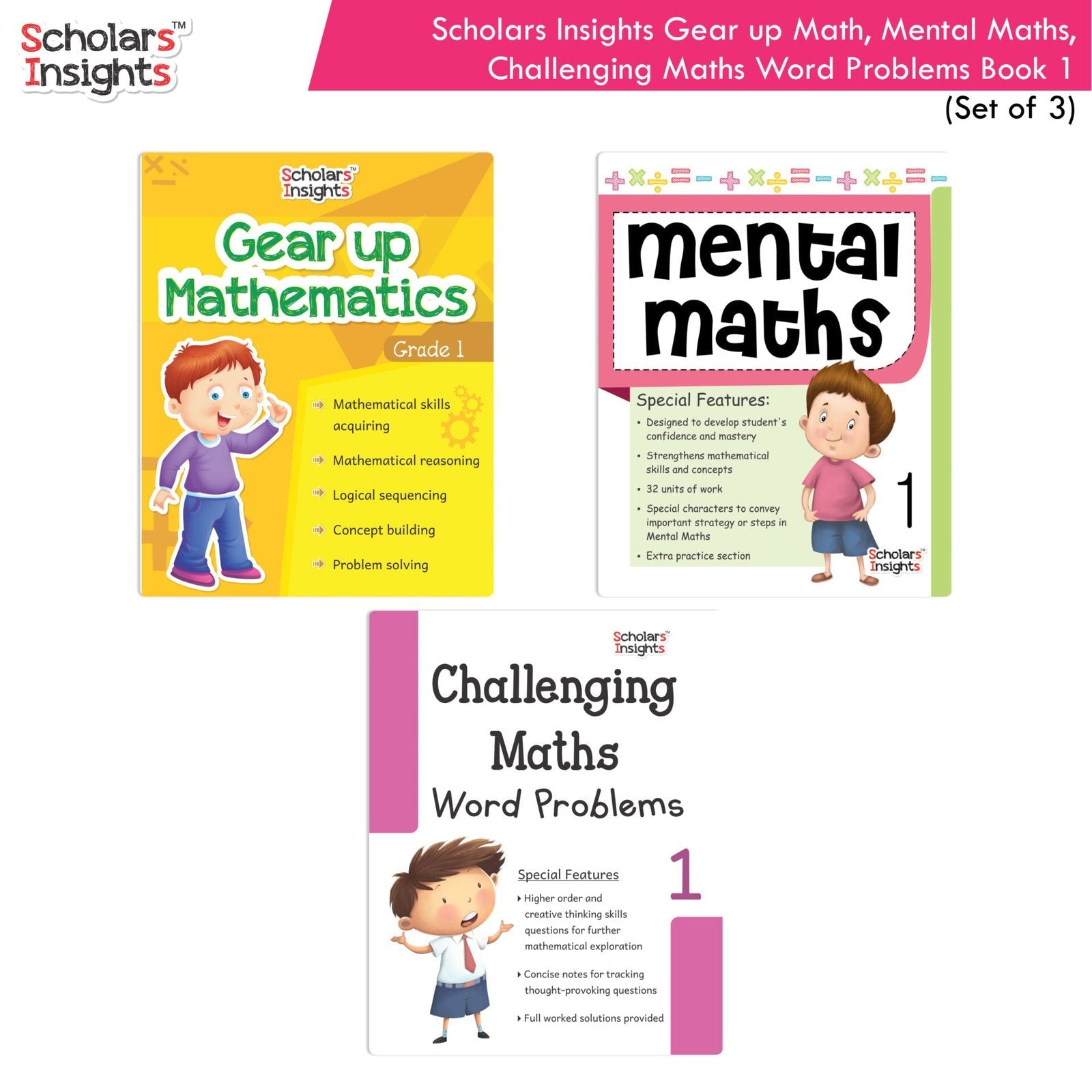 Scholars Insight Combo Set of Mathematics Workbooks For Grade 1| Set of 3| Problem Solving Book for Kids | Grocsy