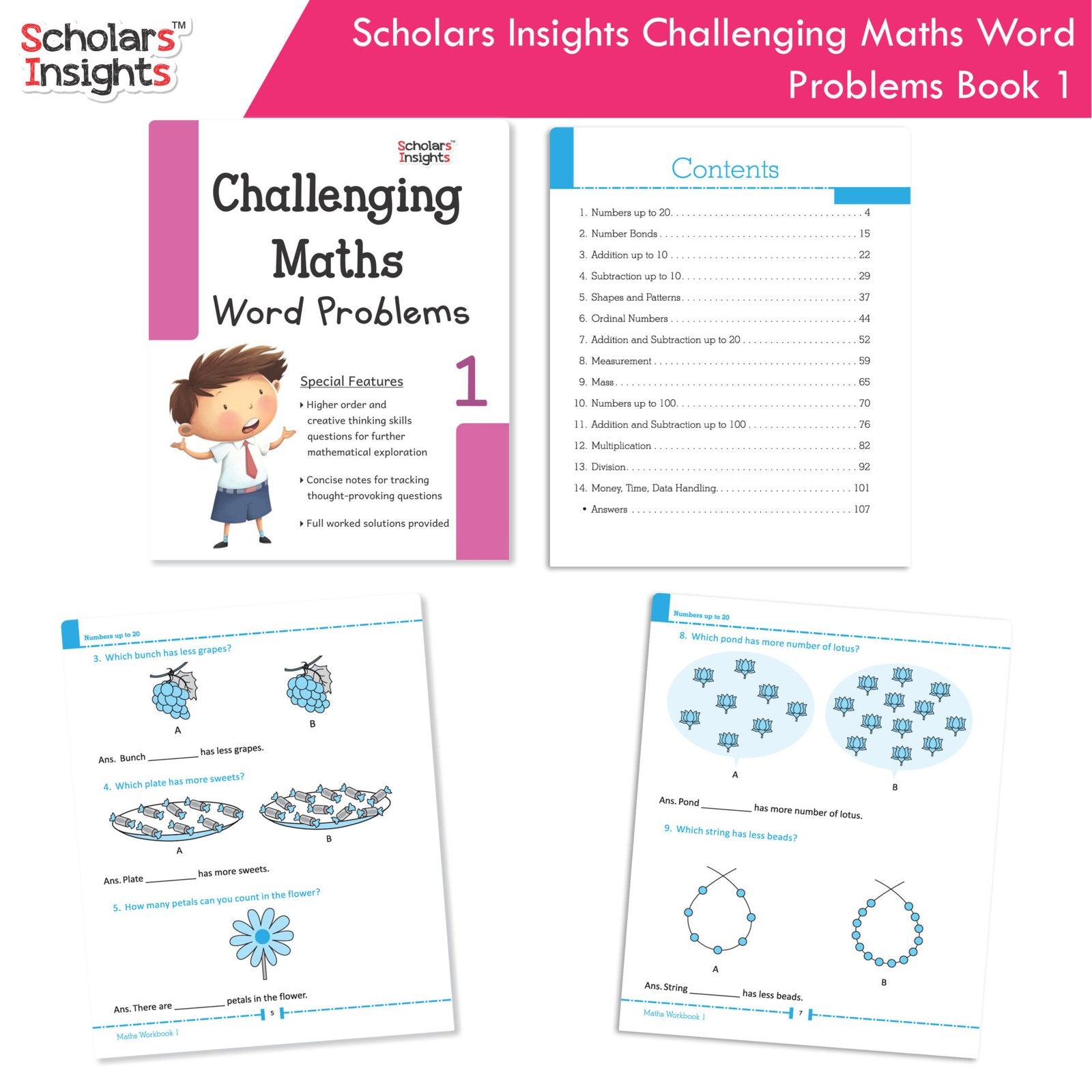 Scholars Insight Combo Set of Mathematics Workbooks For Grade 1| Set of 3| Problem Solving Book for Kids | Grocsy