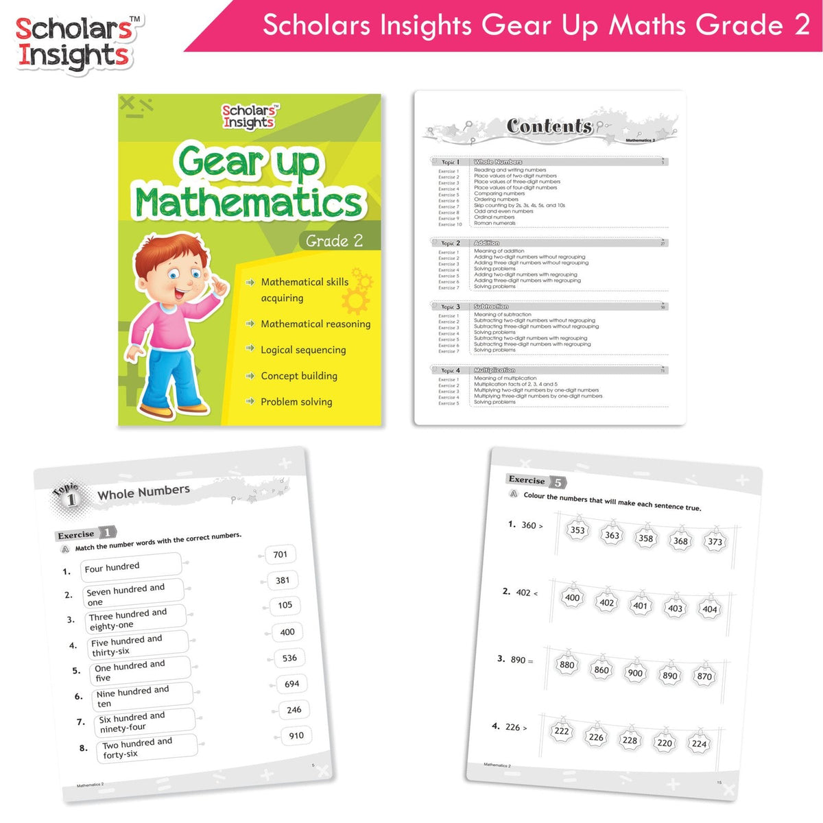 Scholars Insight Combo Set of Mathematics Workbooks For Grade 2| Set of 3| Problem Solving Book for Kids | Grocsy