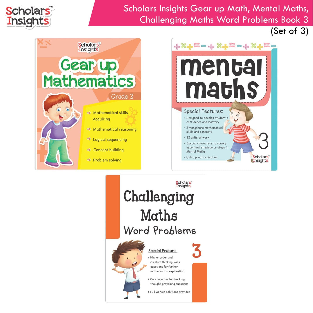 Scholars Insight Combo Set of Mathematics Workbooks For Grade 3| Set of 3| Problem Solving Book for Kids | Grocsy