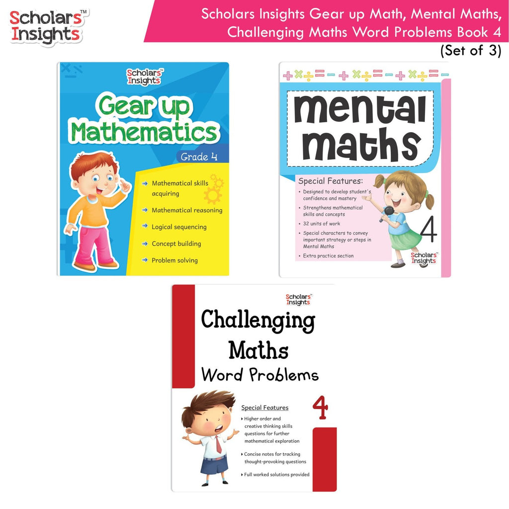 Scholars Insight Combo Set of Mathematics Workbooks For Grade 4| Set of 3| Problem Solving Book for Kids | Grocsy