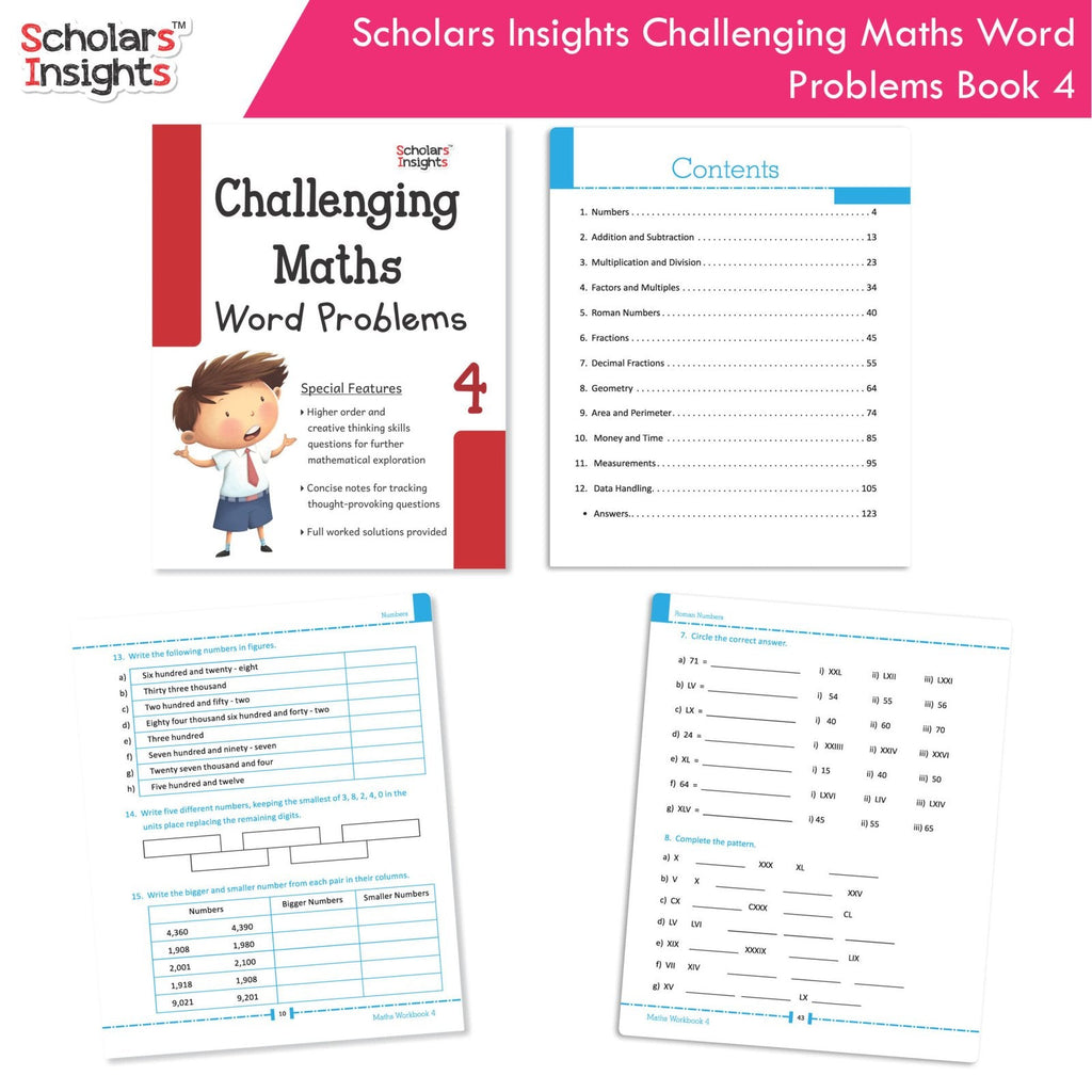 Scholars Insight Combo Set of Mathematics Workbooks For Grade 4| Set of 3| Problem Solving Book for Kids | Grocsy
