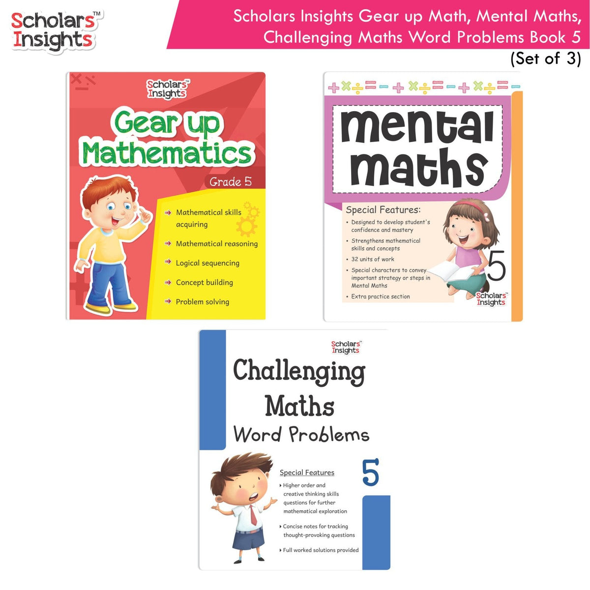 Scholars Insight Combo Set of Mathematics Workbooks For Grade 5| Set of 3| Problem Solving Book for Kids | Grocsy