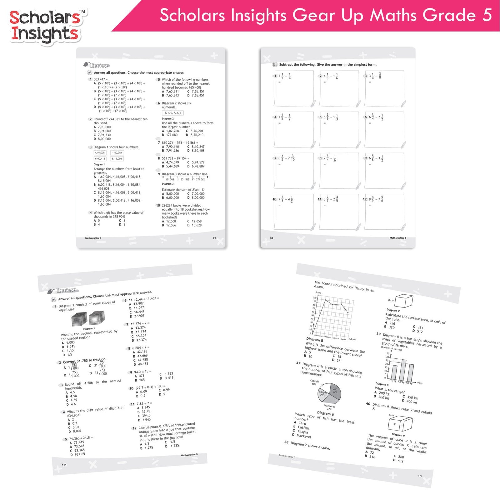 Scholars Insight Combo Set of Mathematics Workbooks For Grade 5| Set of 3| Problem Solving Book for Kids | Grocsy