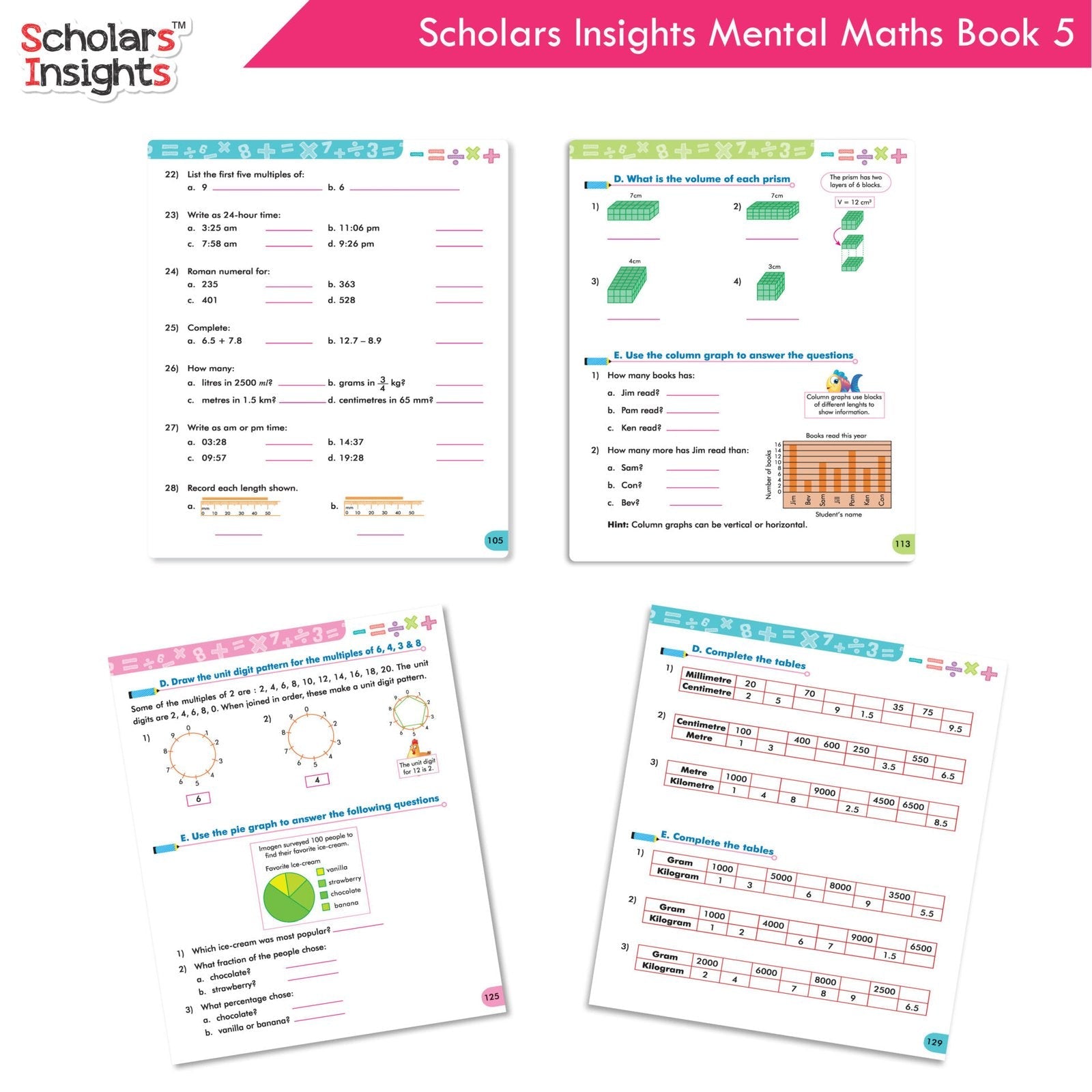 Scholars Insight Combo Set of Mathematics Workbooks For Grade 5| Set of 3| Problem Solving Book for Kids | Grocsy