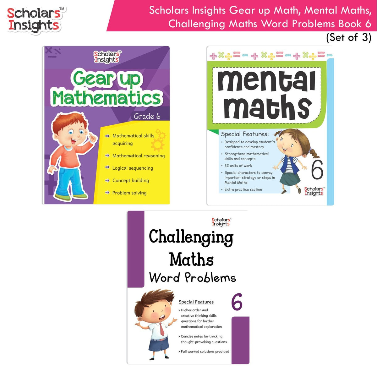 Scholars Insight Combo Set of Mathematics Workbooks For Grade 6| Set of 3| Problem Solving Book for Kids | Grocsy