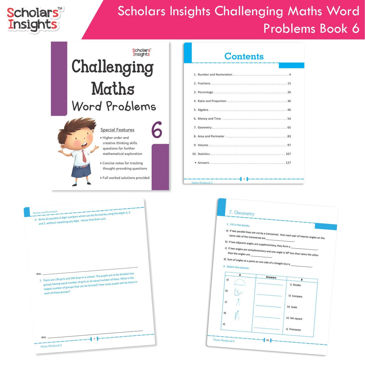 Scholars Insight Combo Set of Mathematics Workbooks For Grade 6| Set of 3| Problem Solving Book for Kids | Grocsy