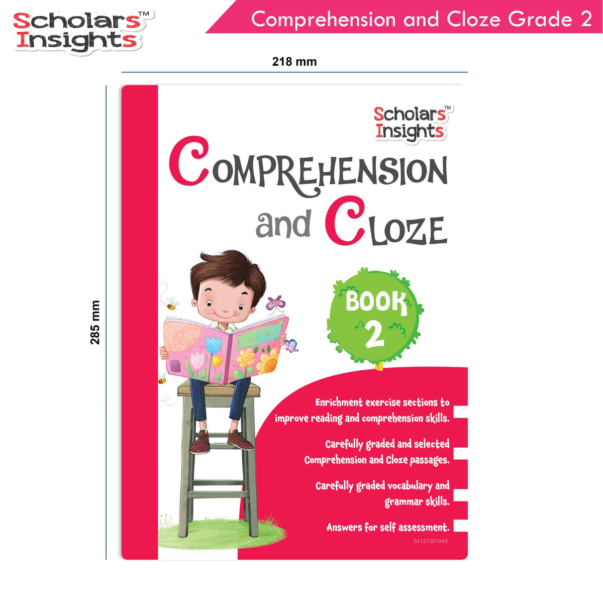 Scholars Insights Comprehension and Cloze Grade 2|English Vocabulary, Grammar Skill Book 2| Ages 7-8 Years | Grocsy