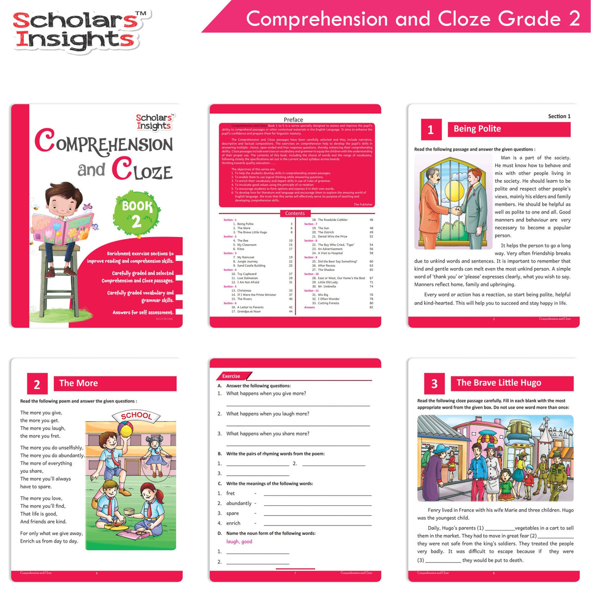 Scholars Insights Comprehension and Cloze Grade 2|English Vocabulary, Grammar Skill Book 2| Ages 7-8 Years | Grocsy