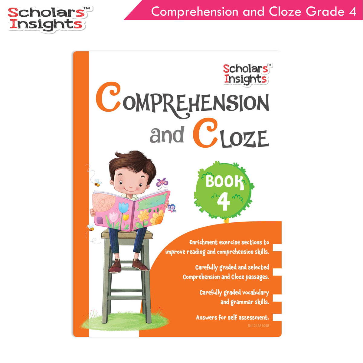Scholars Insights Comprehension and Cloze Grade 4|English Vocabulary, Grammar Skill Book 4| Ages 9-10 Years | Grocsy