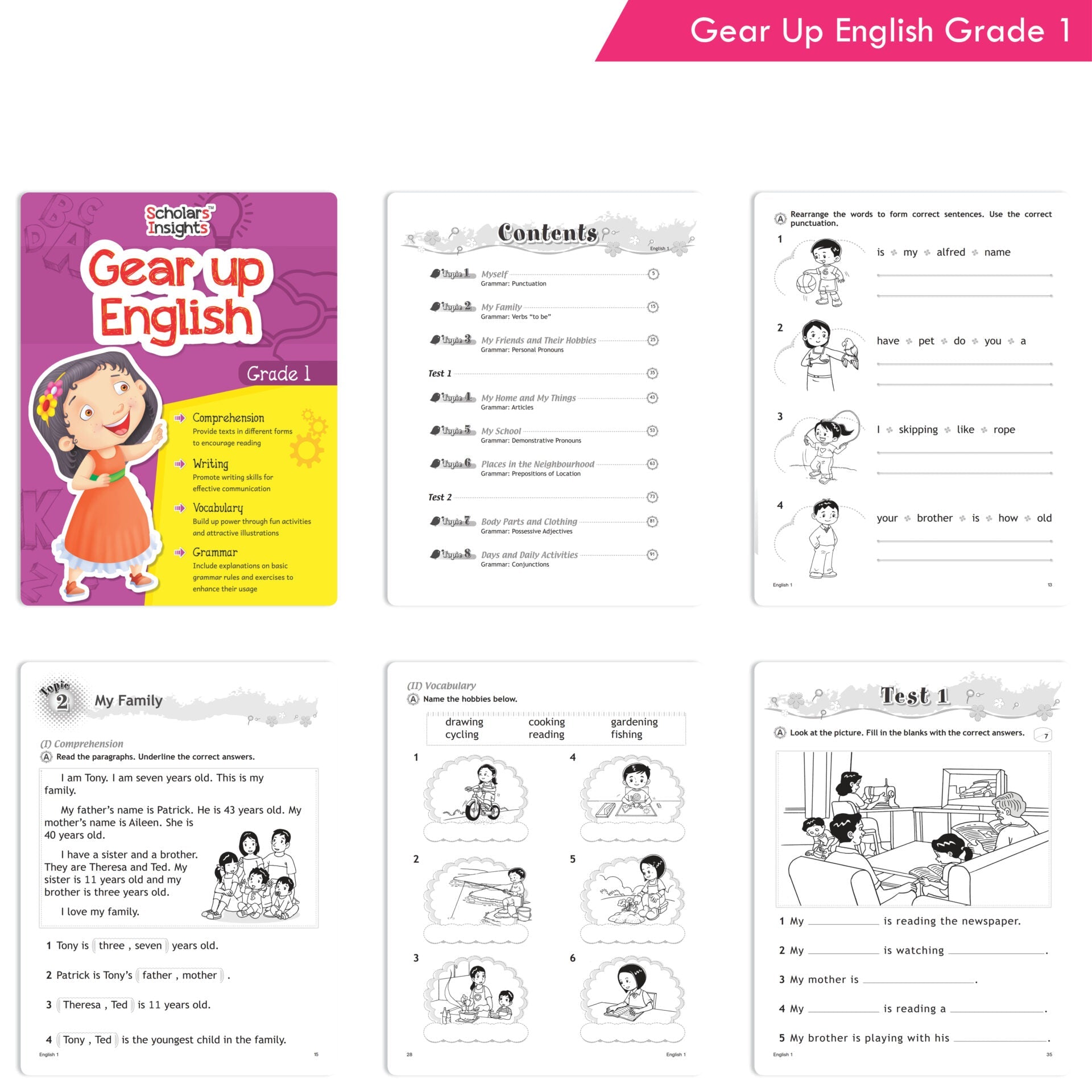 Scholars Insights Gear Up English & Maths Grade 1 Books Set of 2|English Grammar, Logical Reasoning, Problem Solving Book for Kids| Ages 6-7 Years | Grocsy