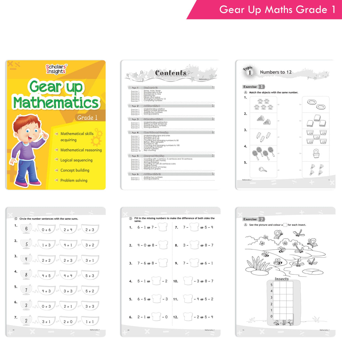 Scholars Insights Gear Up English & Maths Grade 1 Books Set of 2|English Grammar, Logical Reasoning, Problem Solving Book for Kids| Ages 6-7 Years | Grocsy