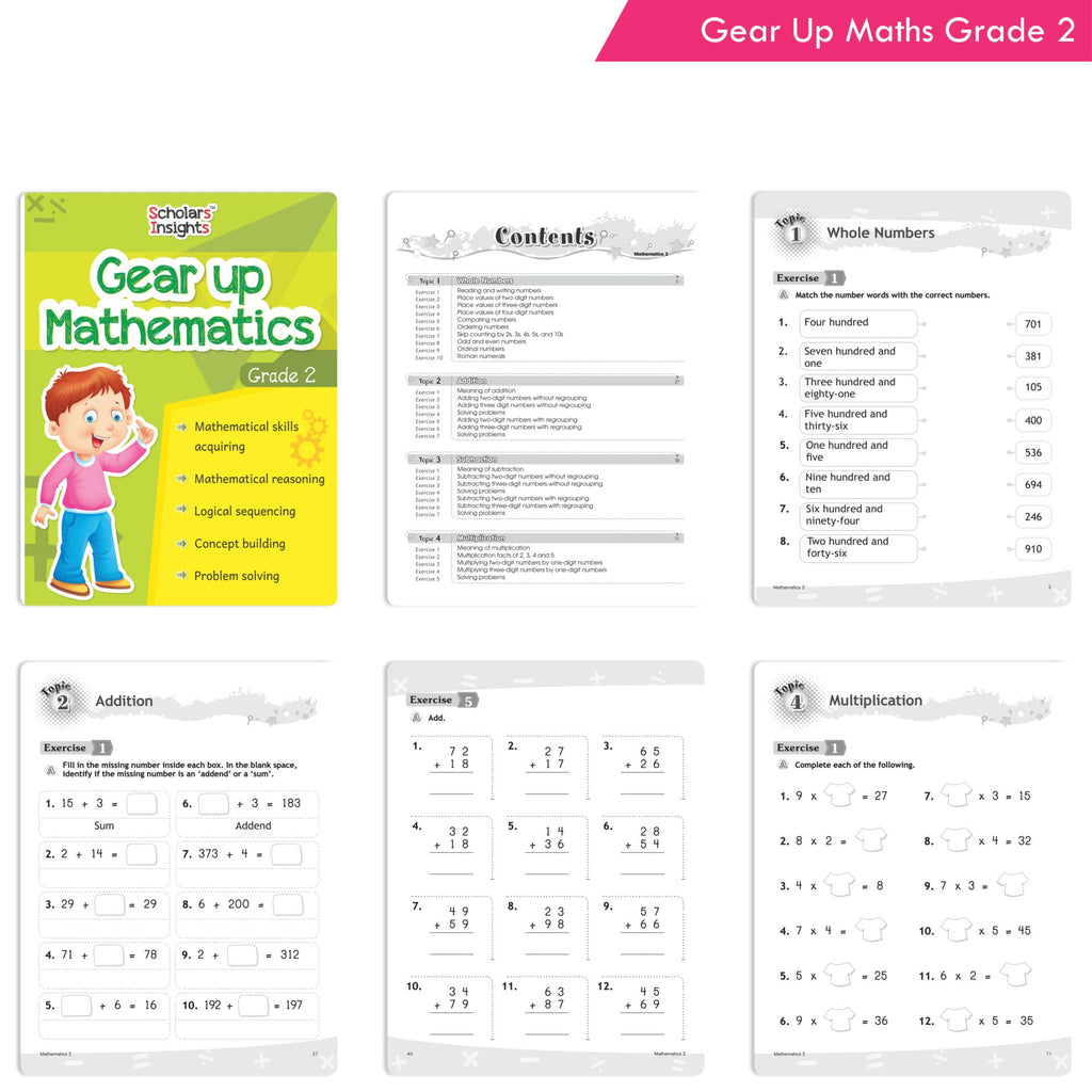 Scholars Insights Gear Up English & Maths Grade 2 Books Set of 2|Grammar Skills, Logical Reasoning, Problem Solving Book for Kids| Ages 7-8 Years | Grocsy