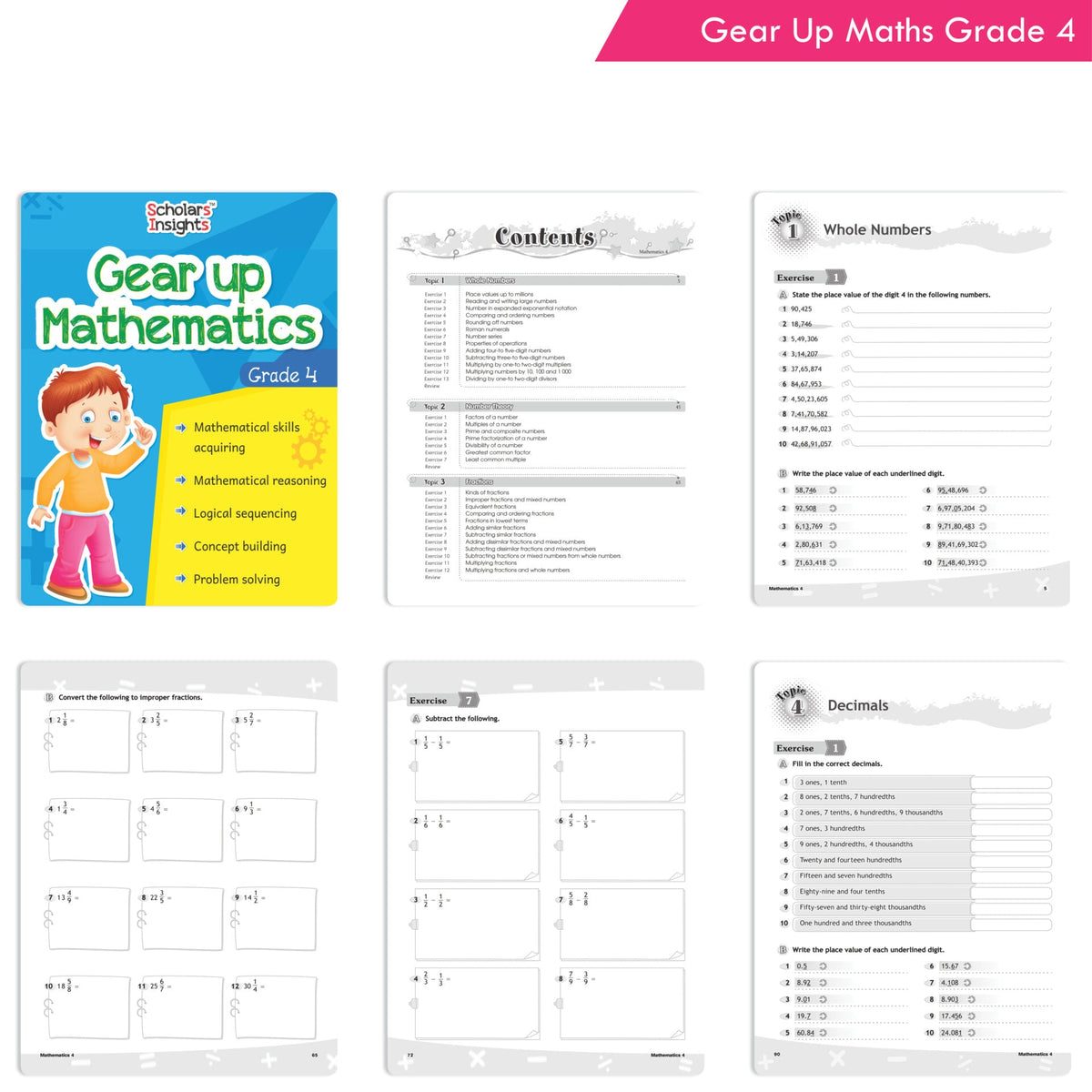 Scholars Insights Gear Up English & Maths Grade 4 Books Set Of 2 English Grammar Skills, Maths Logical Reasoning, Problem Solving Book Ages 9-10 Years | Grocsy