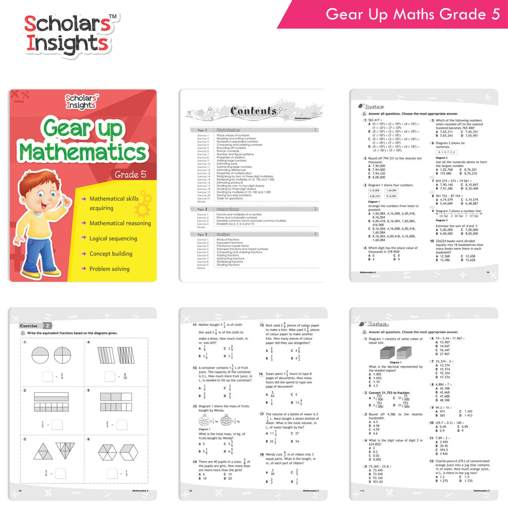 Scholars Insights Gear Up English & Maths Grade 5 Books Set Of 2| Grammar Skills, Maths Logical Reasoning, Problem Solving Book| Ages 10-11 Years | Grocsy