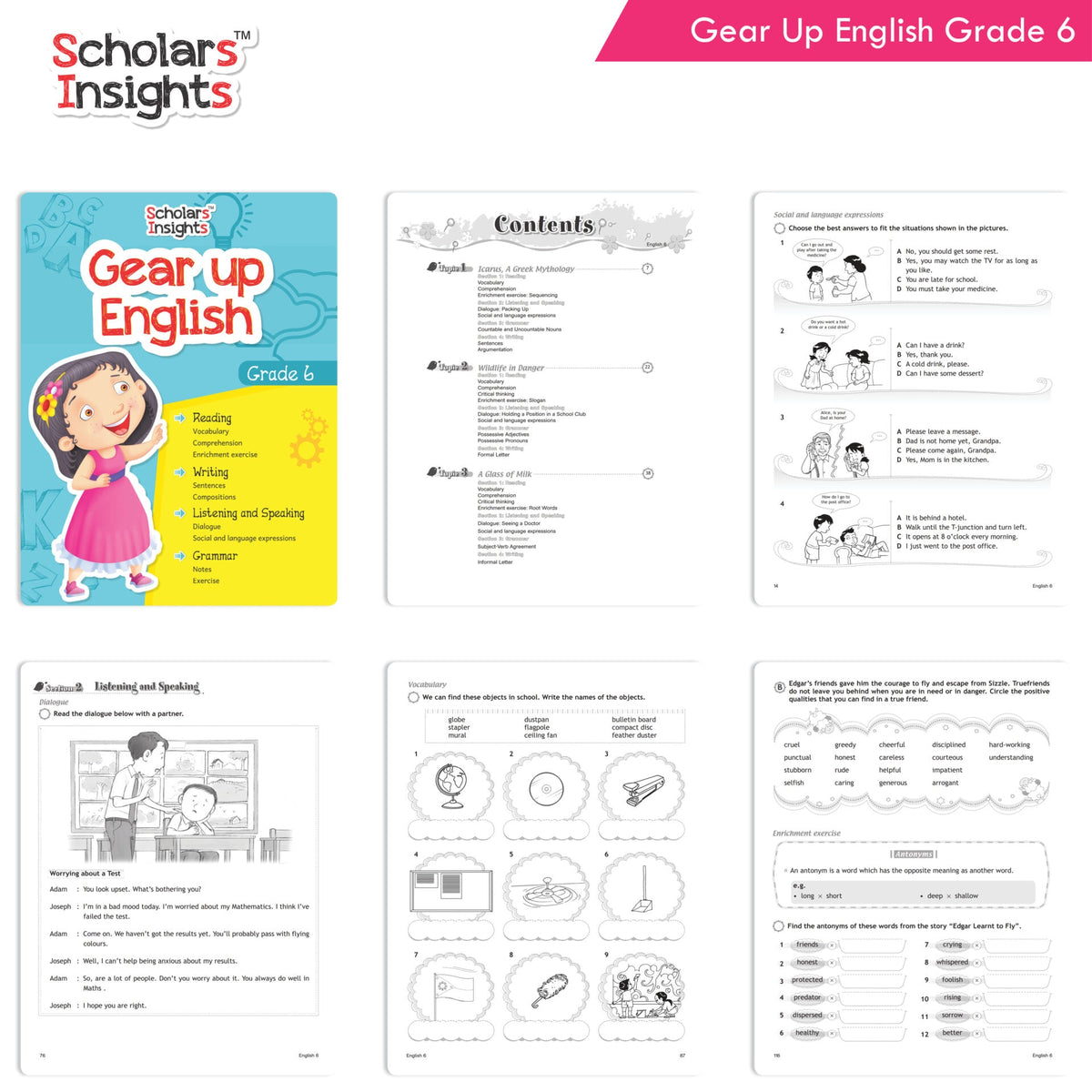 Scholars Insights Gear Up English & Maths Grade 6 Books Set Of 2 Grammar Skills, Maths Logical Reasoning, Problem Solving Book| Ages 11-12 Years | Grocsy