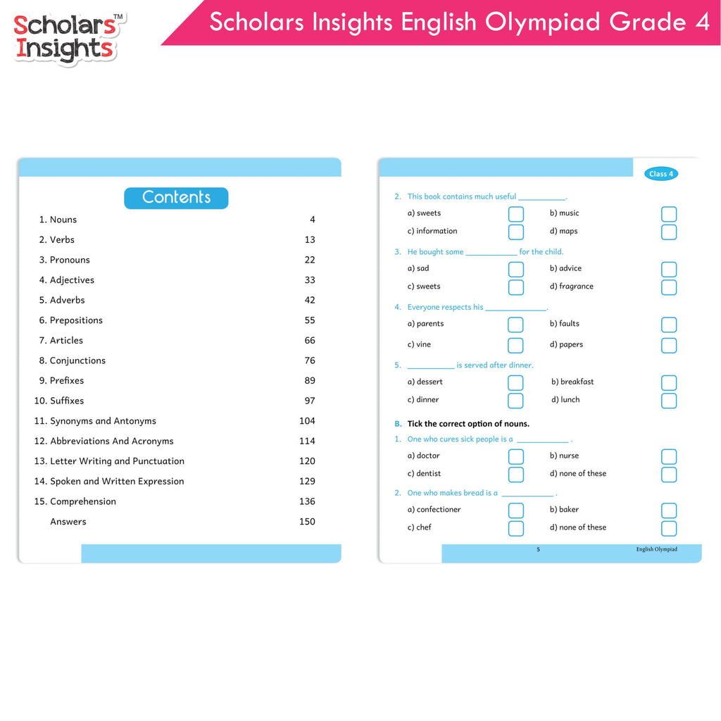 Scholars Insights Olympiad English, Maths and Science Workbooks Grade 4| Set of 3| Ages 9 - 11 Year | Grocsy