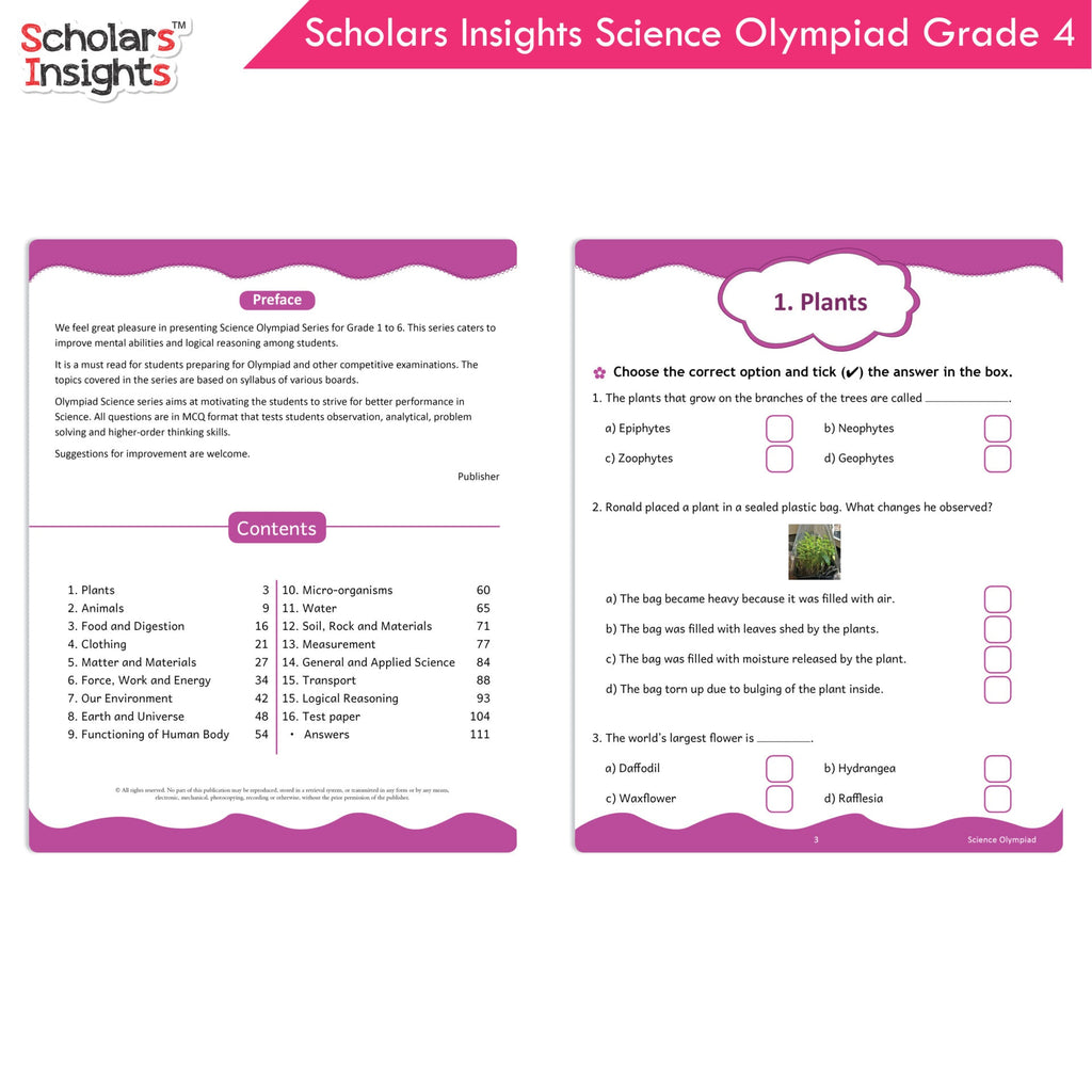 Scholars Insights Olympiad English, Maths and Science Workbooks Grade 4| Set of 3| Ages 9 - 11 Year | Grocsy