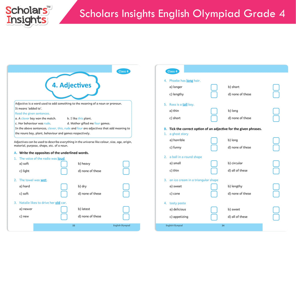 Scholars Insights Olympiad English, Maths and Science Workbooks Grade 4| Set of 3| Ages 9 - 11 Year | Grocsy