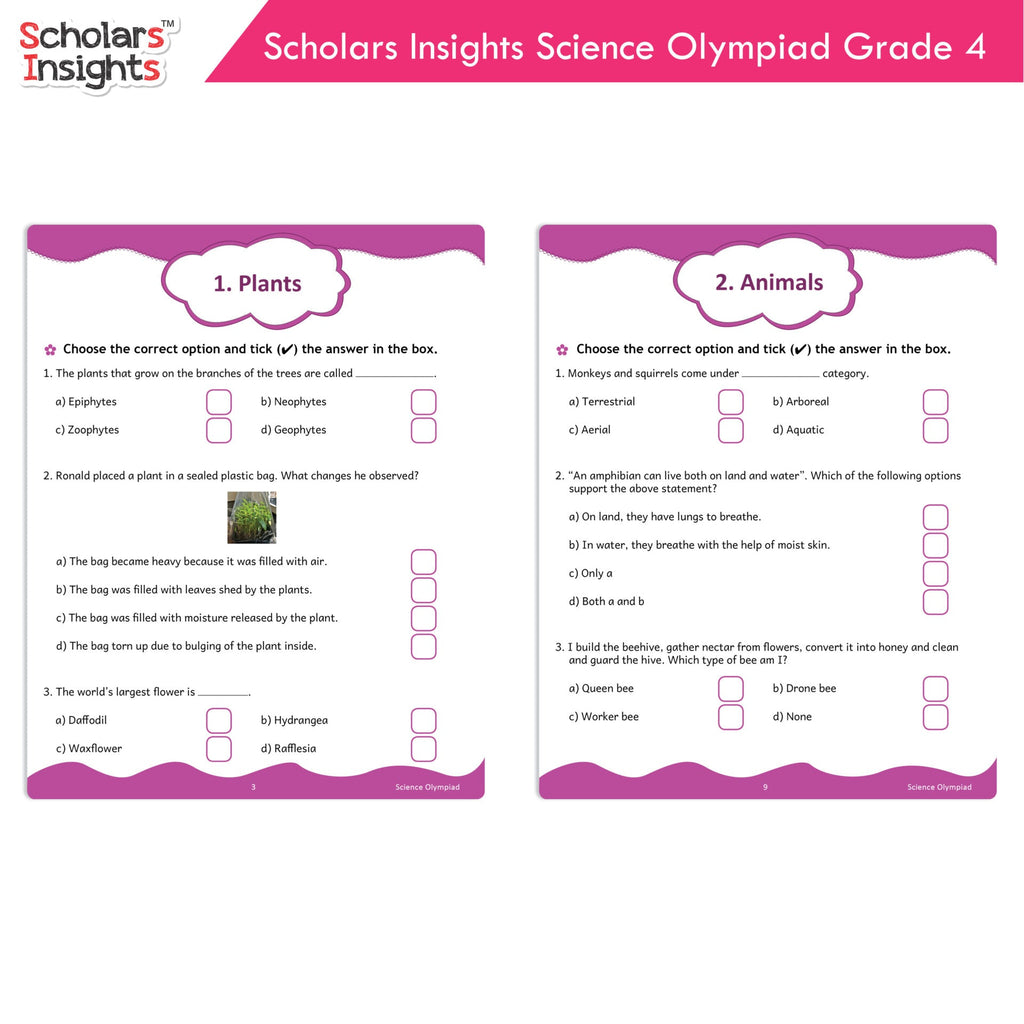 Scholars Insights Olympiad English, Maths and Science Workbooks Grade 4| Set of 3| Ages 9 - 11 Year | Grocsy