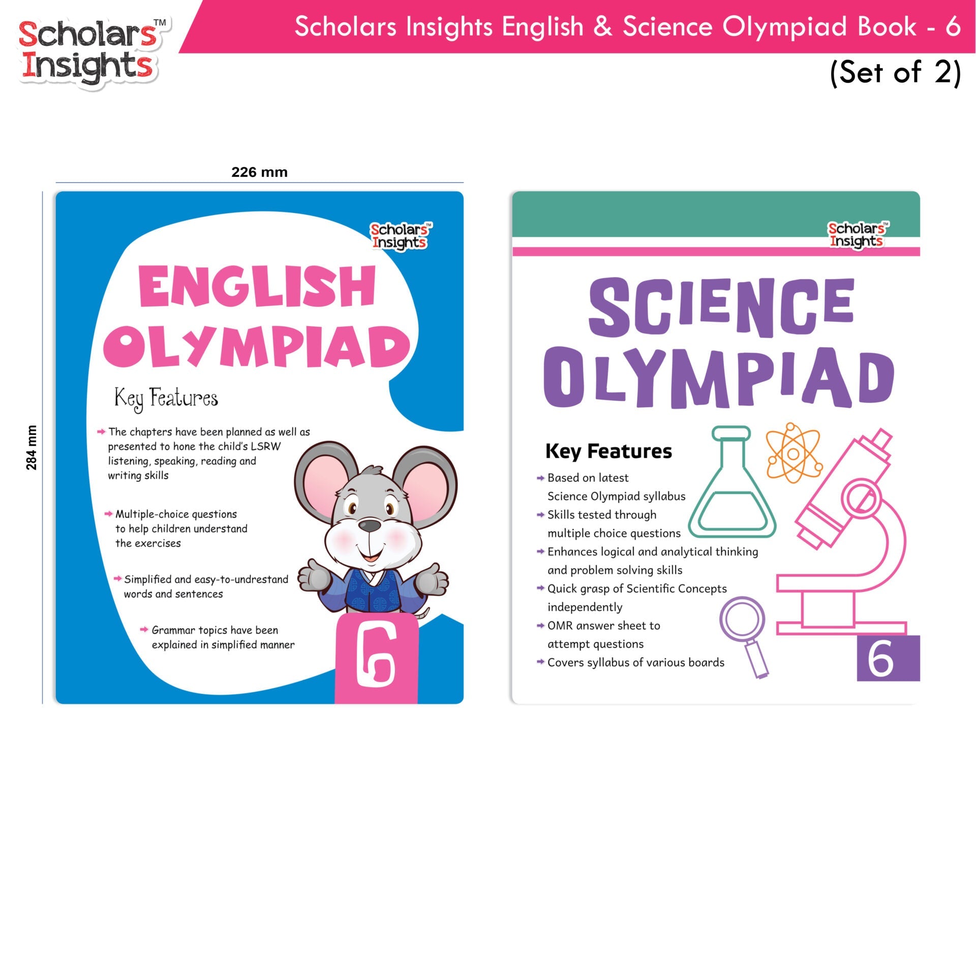 Scholars Insights Olympiad English and Science Workbooks Grade 6| Set of 2| Ages 11 - 13 Year | Grocsy