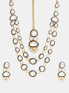 Ruby Raang 22k Gold Polished Blue Meenakari Kundan Layered Necklace With Earrings & Maang Tikka | Grocsy