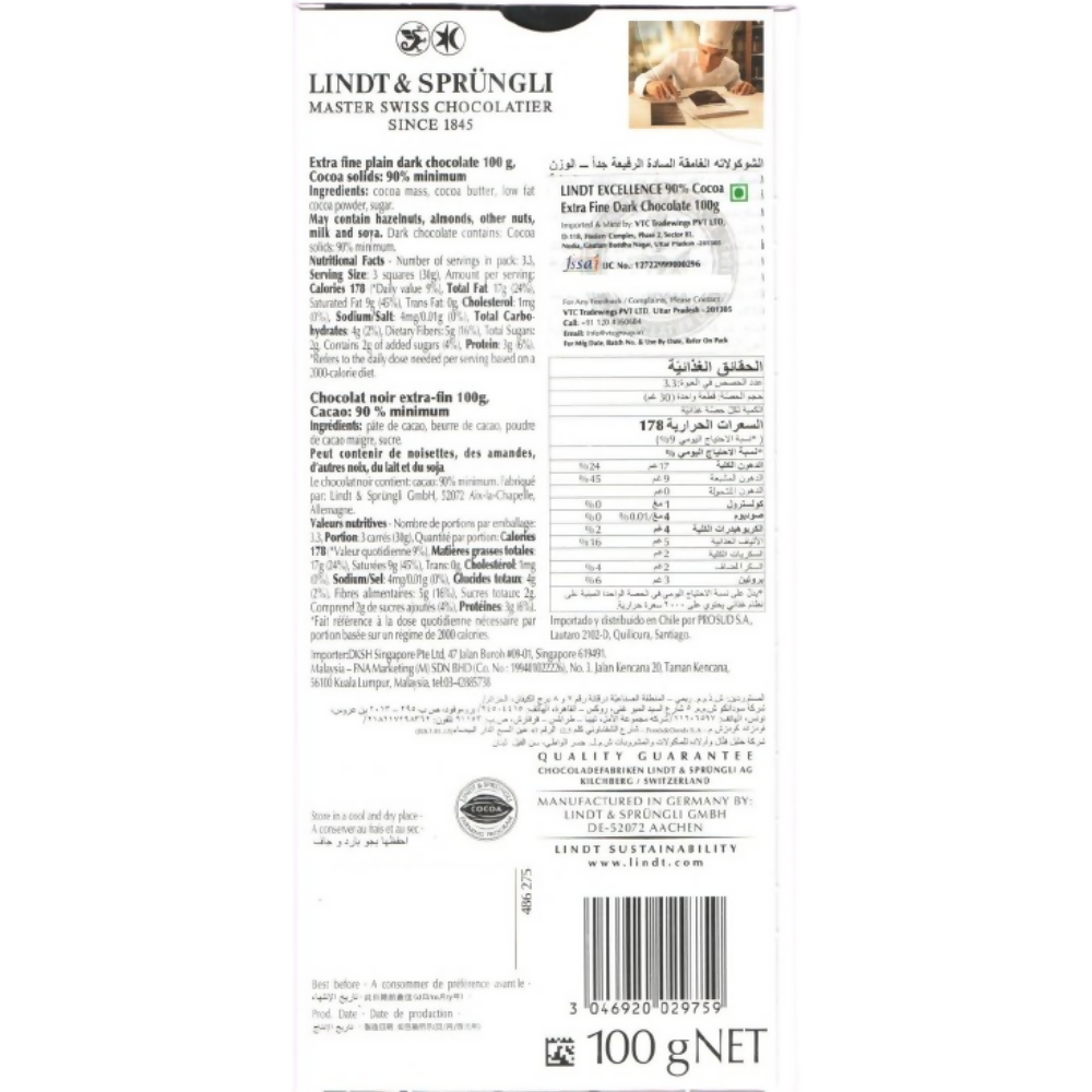 Lindt Excellence 90% Cocoa Dark Supreme Chocolate | Grocsy
