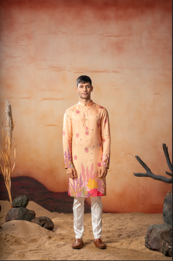 Pastel Floral Printed Kurta by Hilo Design | Grocsy