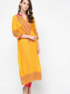Cheera Hand Block Print Mustard Color Latest Fashion Straight Kurta | Grocsy